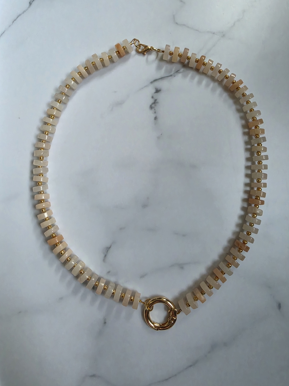 Peach Bead Necklace with Gold Ring Clasp - Picture 4 of 6